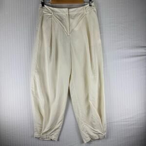 Lattelier White Linen Cotton Blend Cropped Pant Tappered Straight Leg Size Large